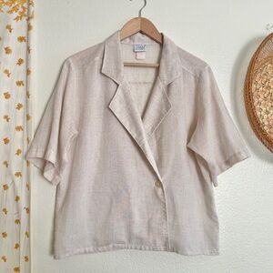 Vintage Koret Career Cream Blouse 90s Minimal Linen Look Boxy Top